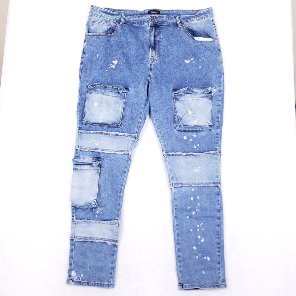 Novamen Utility Slim Jeans‎ Size 40 Blue Distressed Bleach Wash Streetwear